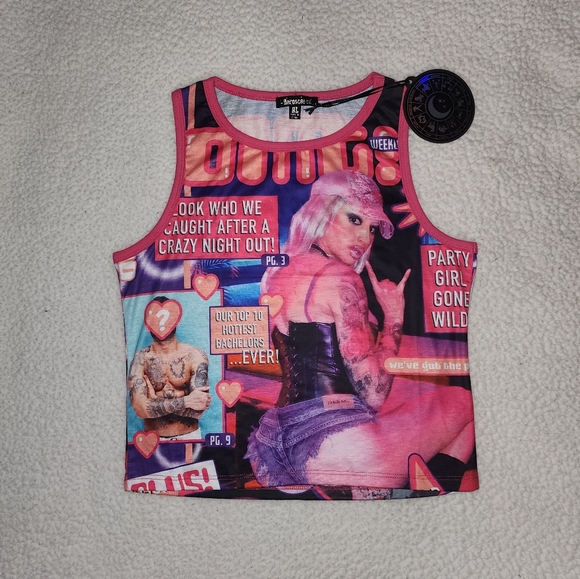 NWT Dolls Kill Sexy Tabloids Magazine Crop Top - Picture 2 of 6